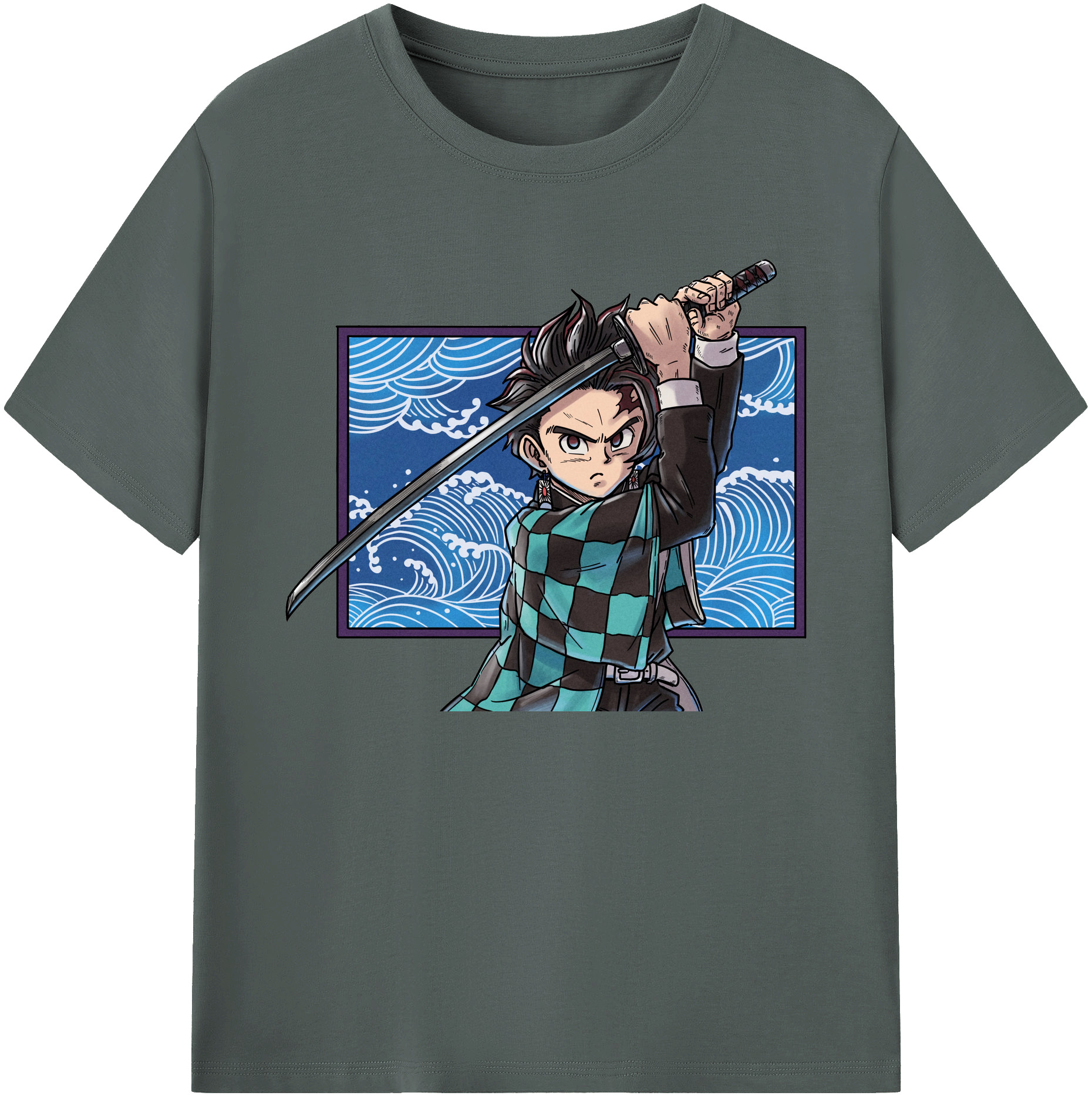 （画像用） 鬼滅の刃 竈門 炭治郎／かまど たんじろう Kamado Tanjirou 綿100％ メンズ半袖Tシャツ｜肌触りやわらか＆通気性